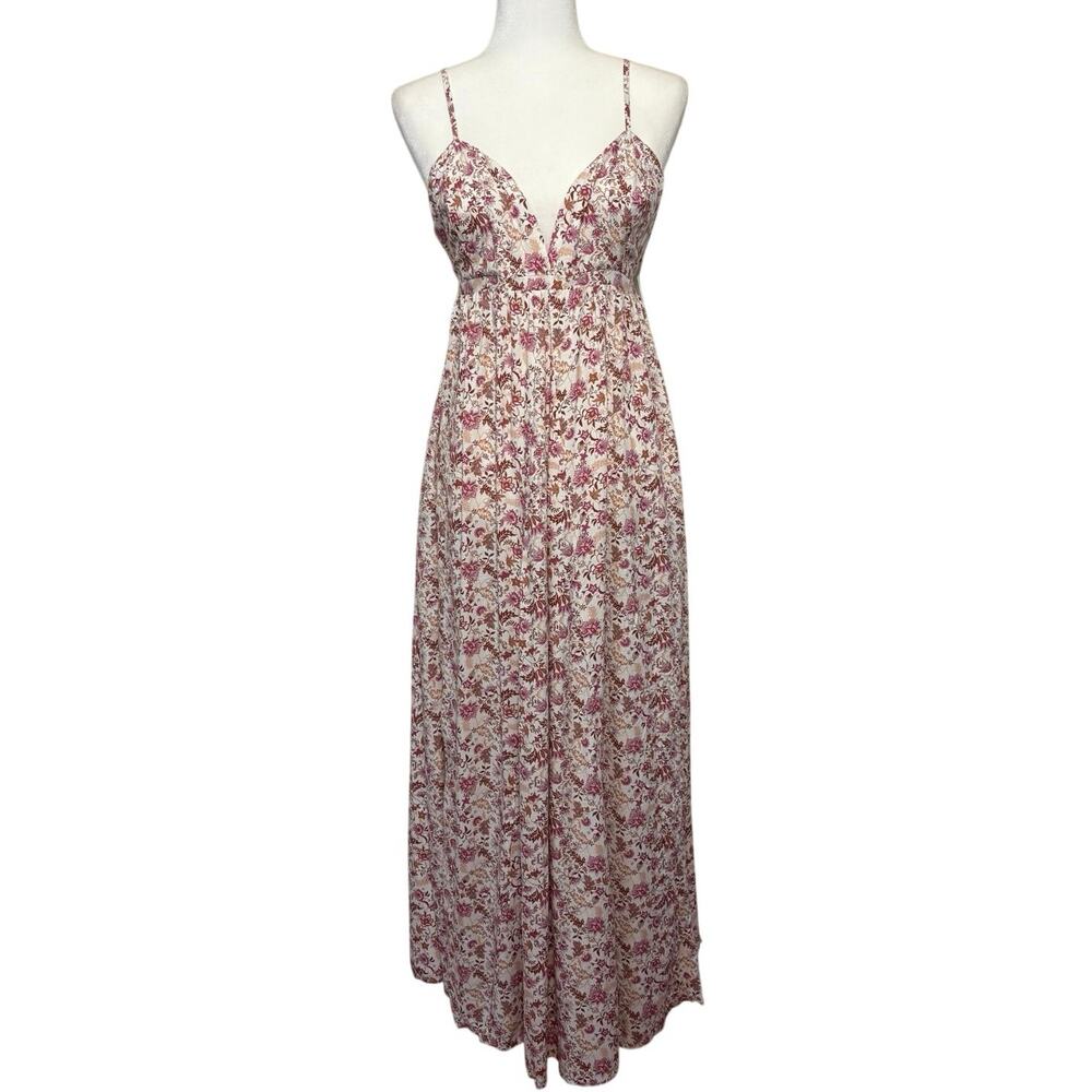 Jessica Simpson Babydoll Maxi Dress Women's M Cream Pink Floral NWT